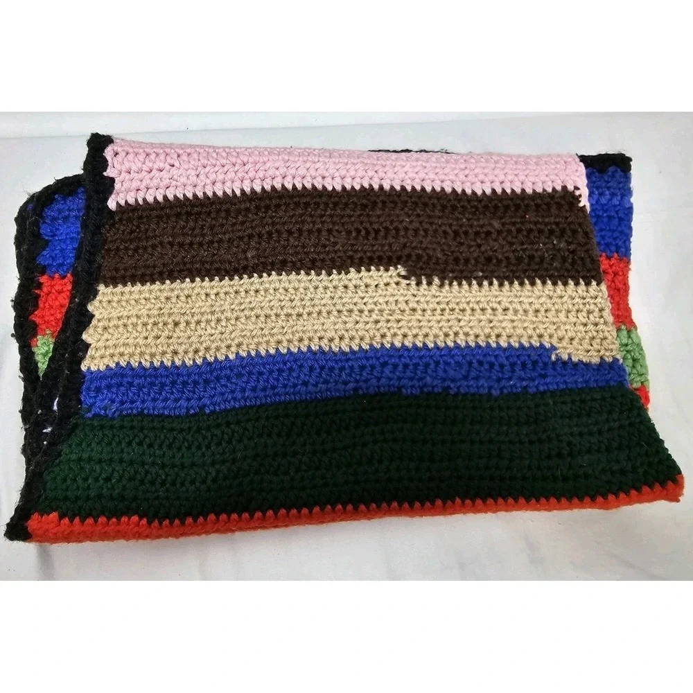Vintage Large Colorful Crocheted Afghan Blanket Throw 35x38 Handwoven Grannycore